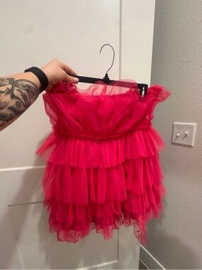 Womens ruffled pink strapless tutu dress